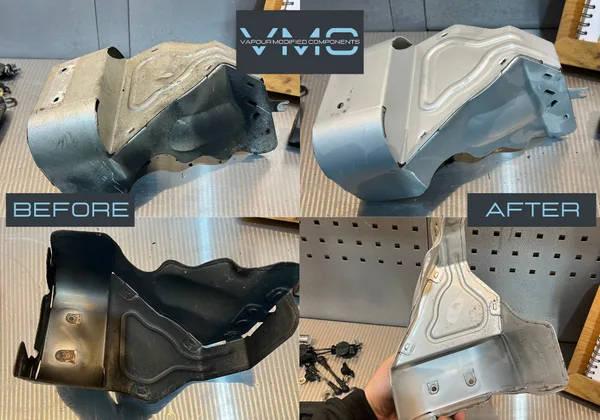 Before and after vapour blasted parts